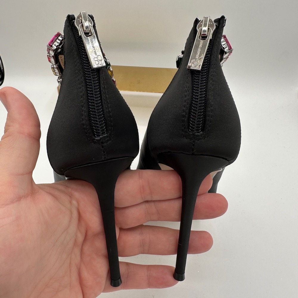 JESSICA SIMPSON Samiyah Jewel Ankle Strap Point Toe Pumps Black Matte Satin 6.5 - Picture 12 of 16